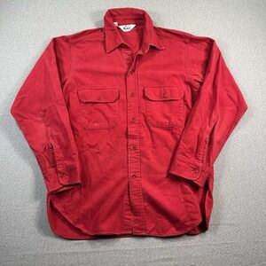 Vintage Woolrich Chamois Flannel Shirt‎ Mens Large Red 70s Made In USA *Flaw